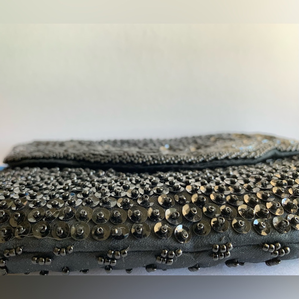 Vintage Black Sequined Beaded Flap Clutch Mini bag - Picture 4 of 10